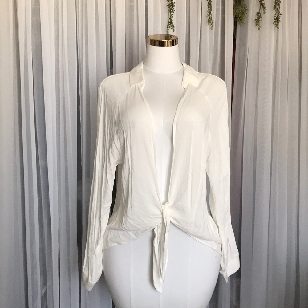 Elegant White Women's Tie-Front Blouse